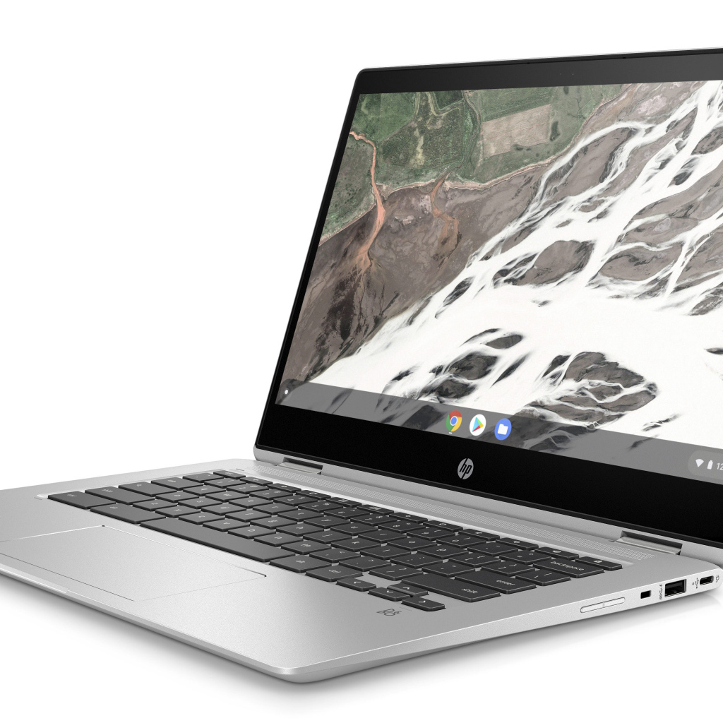 Портативный ноутбук HP Chromebook x360 14 G1 на белом фоне, CES 2019
