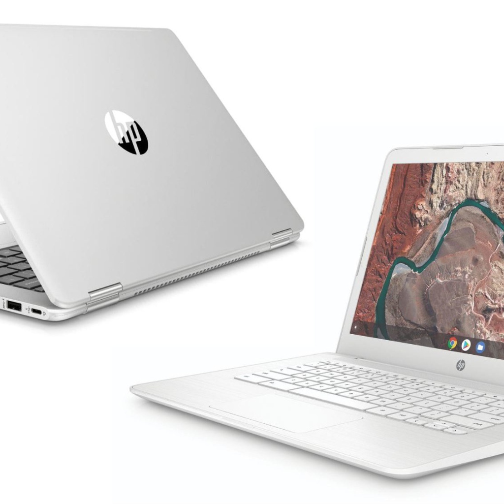 Портативные ноутбуки HP Chromebook x360 14 G1 на белом фоне