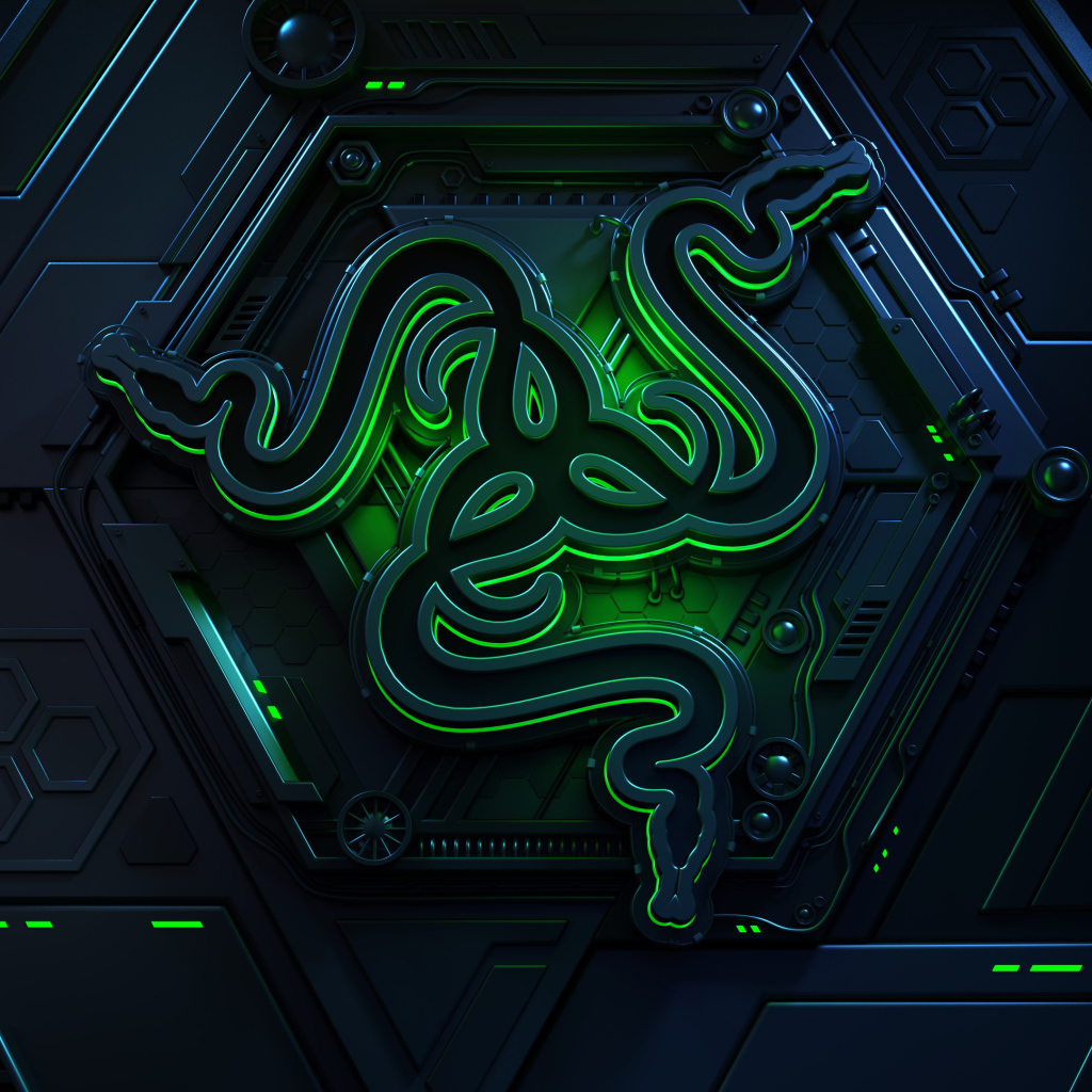 Логотип компании  Razer на черном фоне