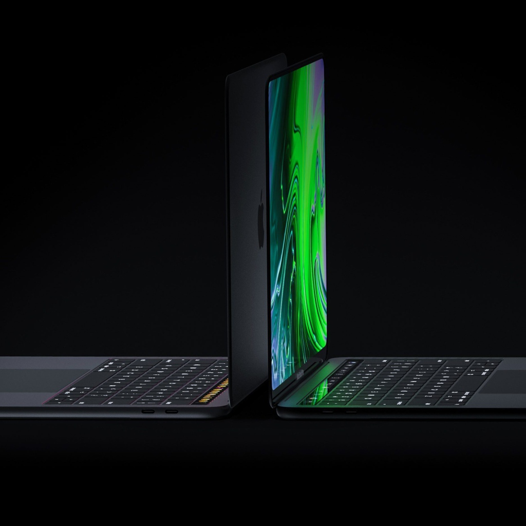 Два новых MacBook Pro от Apple, 2019 года на черном фоне
