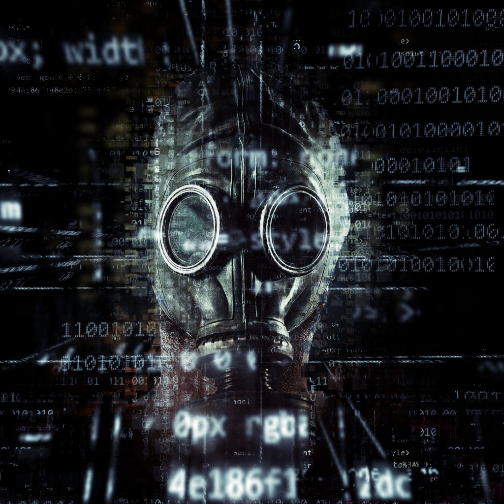 Газовая маска с на фоне числового кода