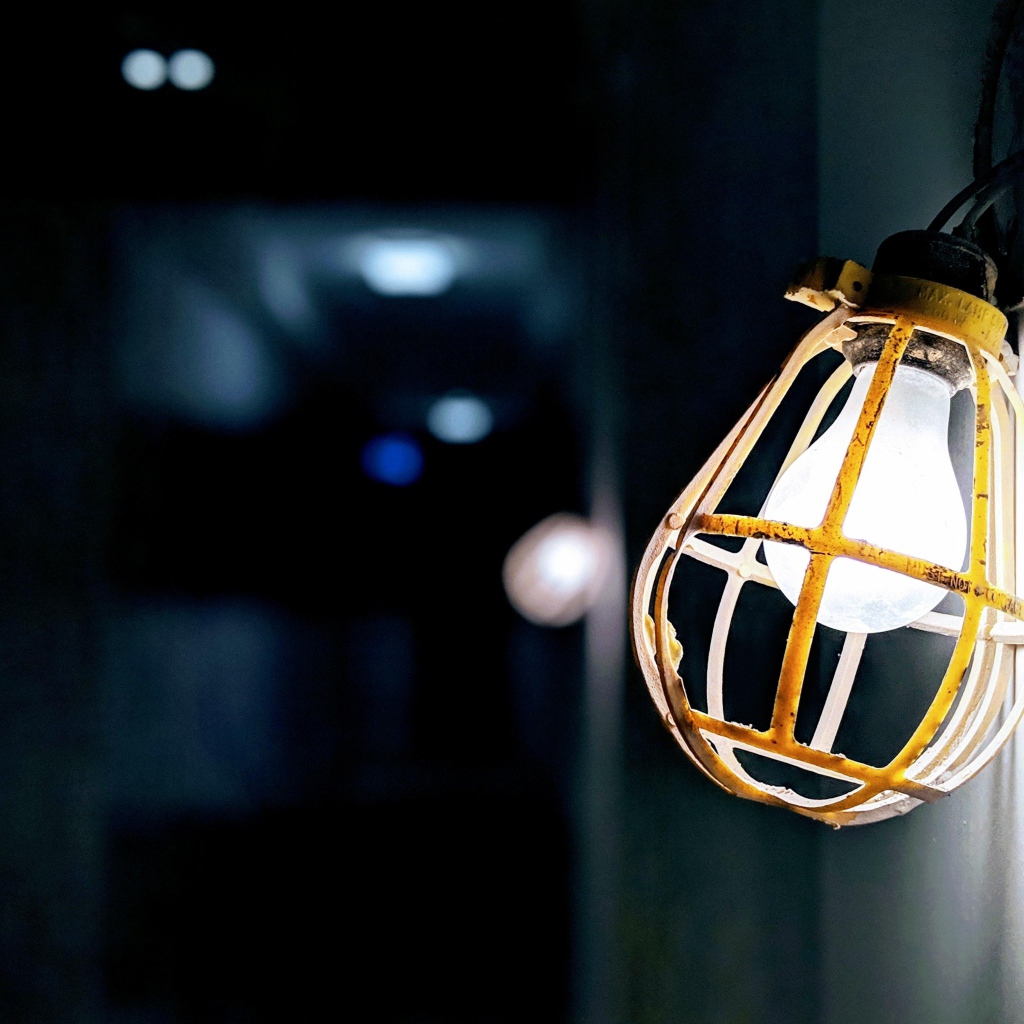 Включенная лампа в защитной решетке