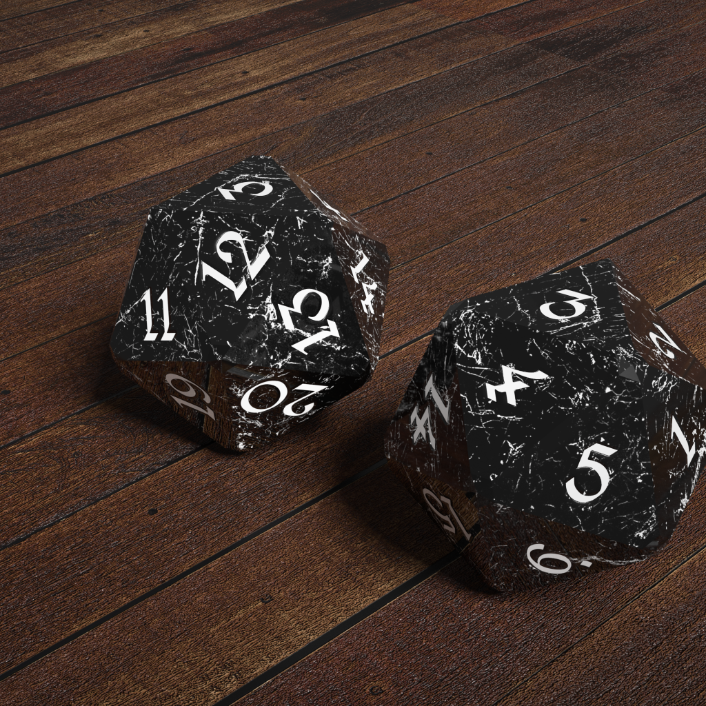 Два черных камня с цифрами на деревянном столе