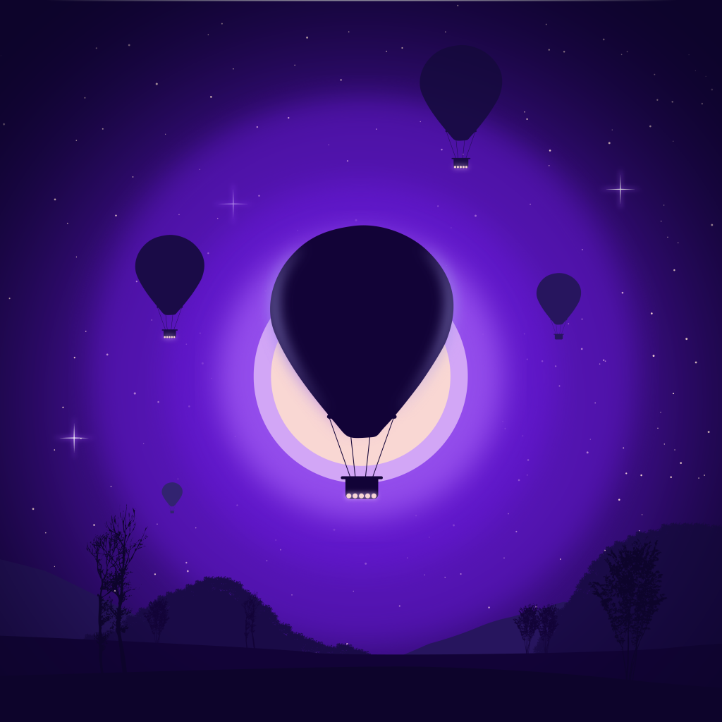 Воздушные шары на фоне белой луны 