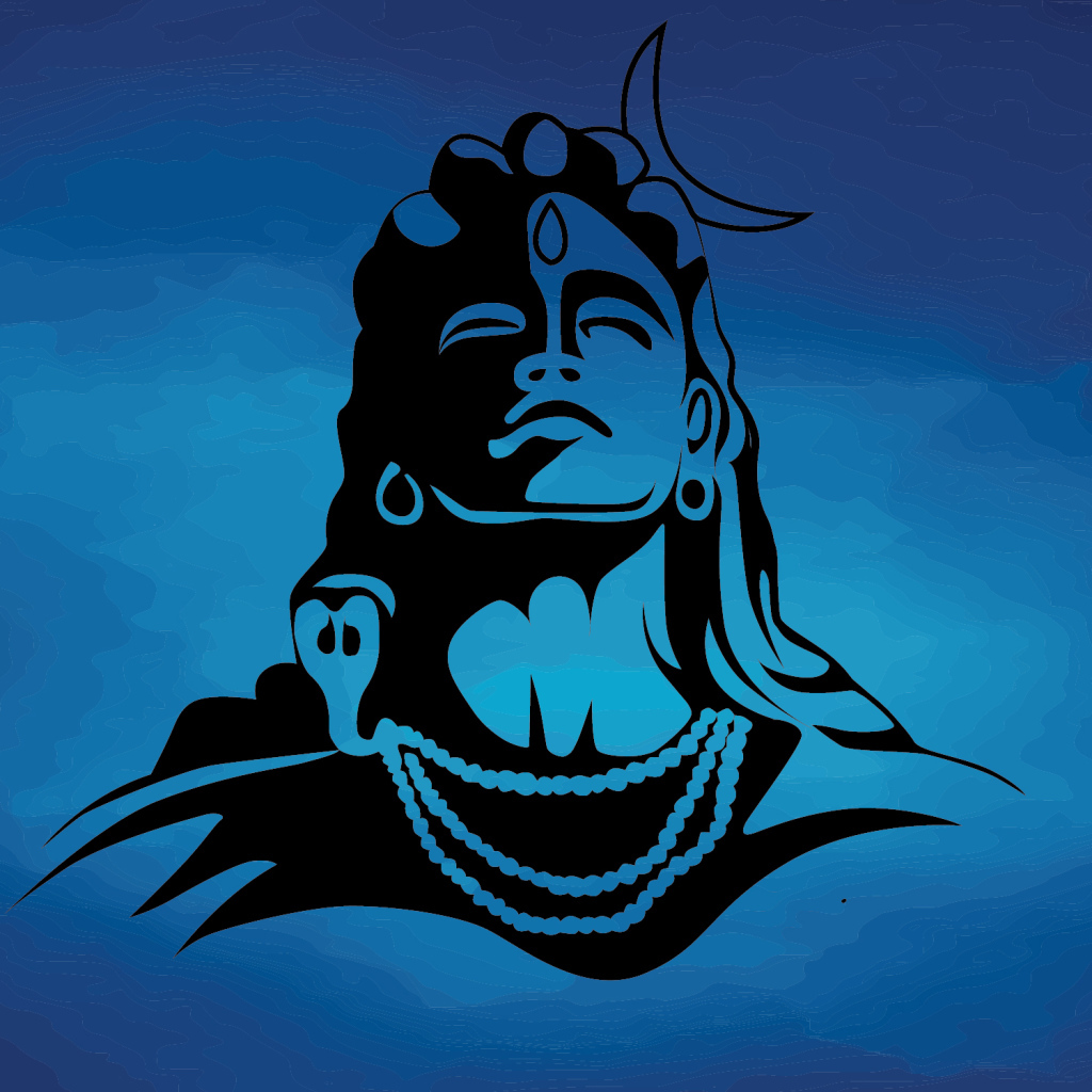 Нарисованный Лорд Шива на голубом фоне