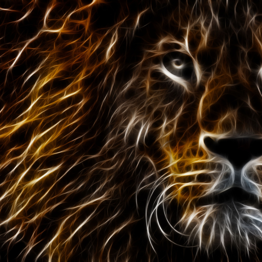 Нарисованный неоновый лев на черном фоне