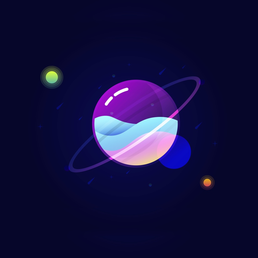 Разноцветная нарисованная планета на синем фоне