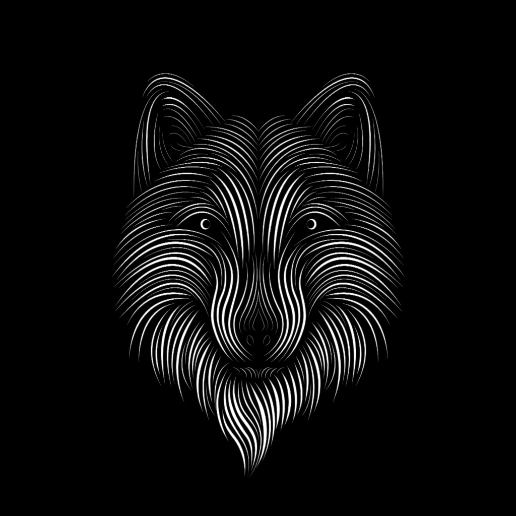 Нарисованный белый волк на черном фоне