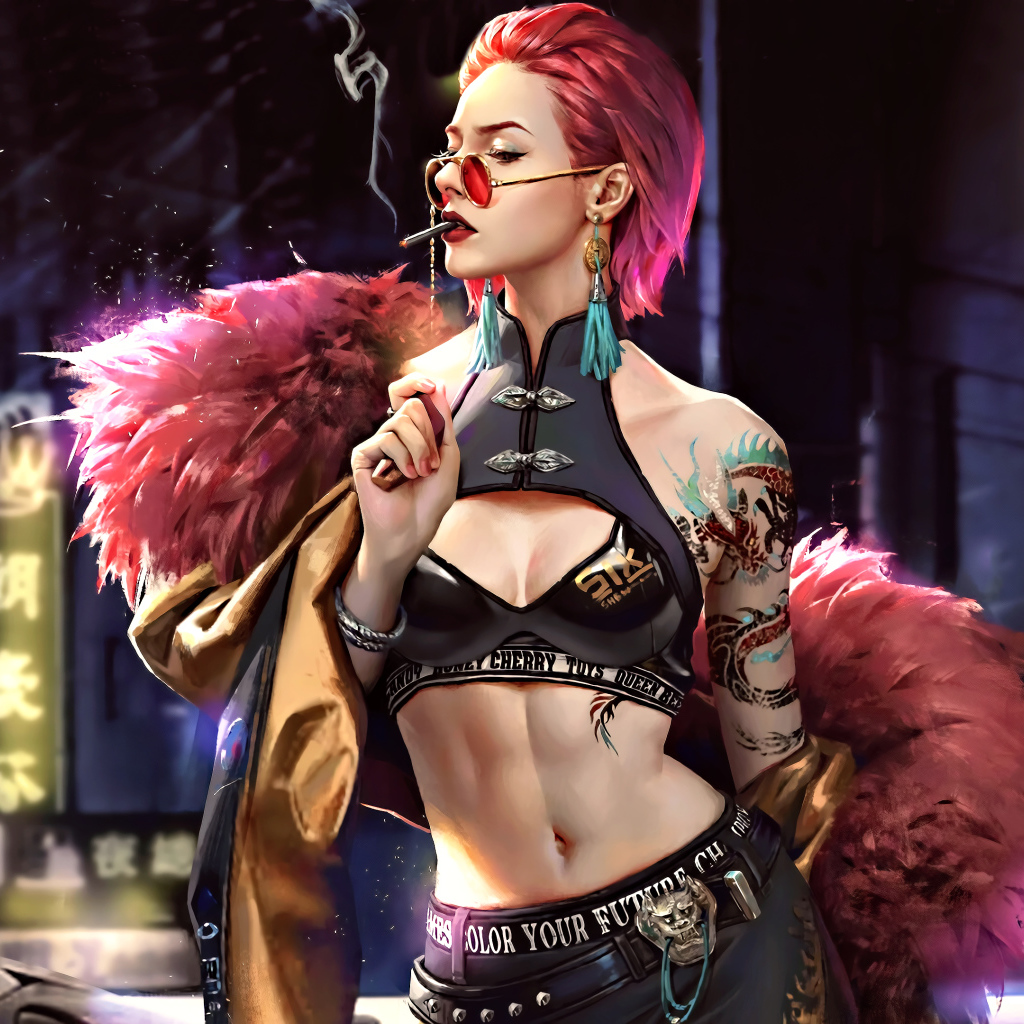 Брутальная девушка с розовыми волосами арт