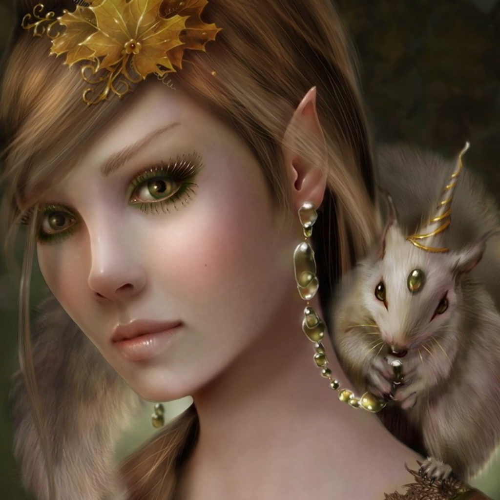 Красивая фантастическая девушка с животным на плече