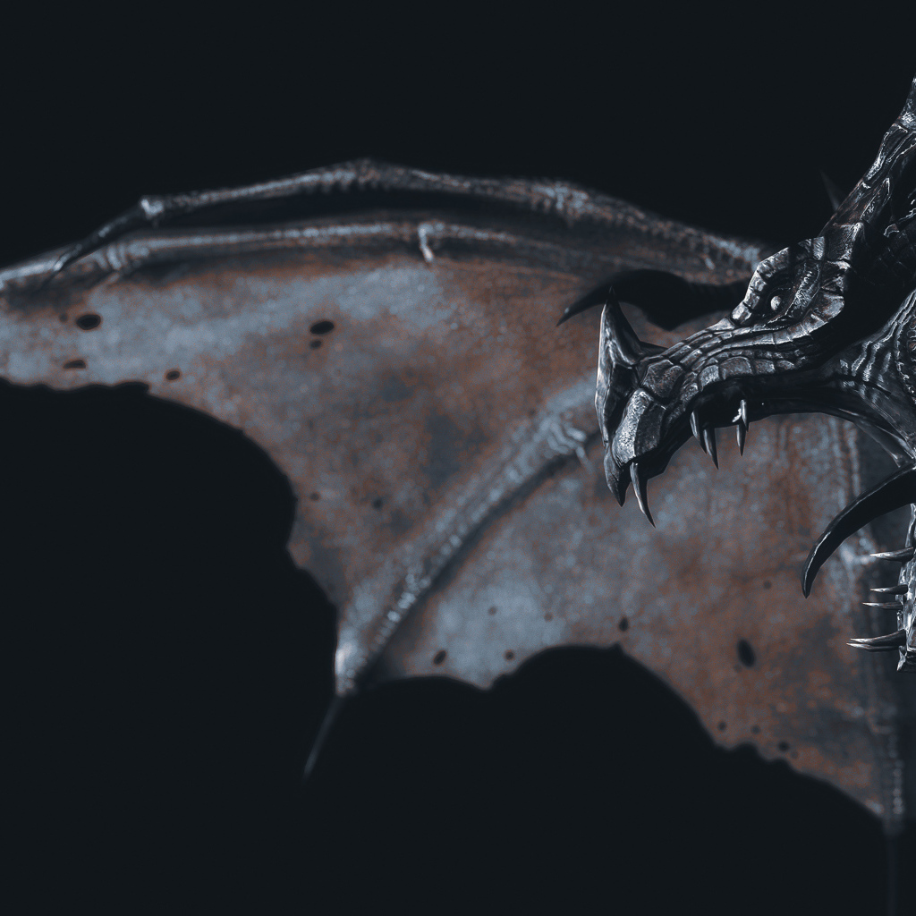 Черный железный фантастический дракон