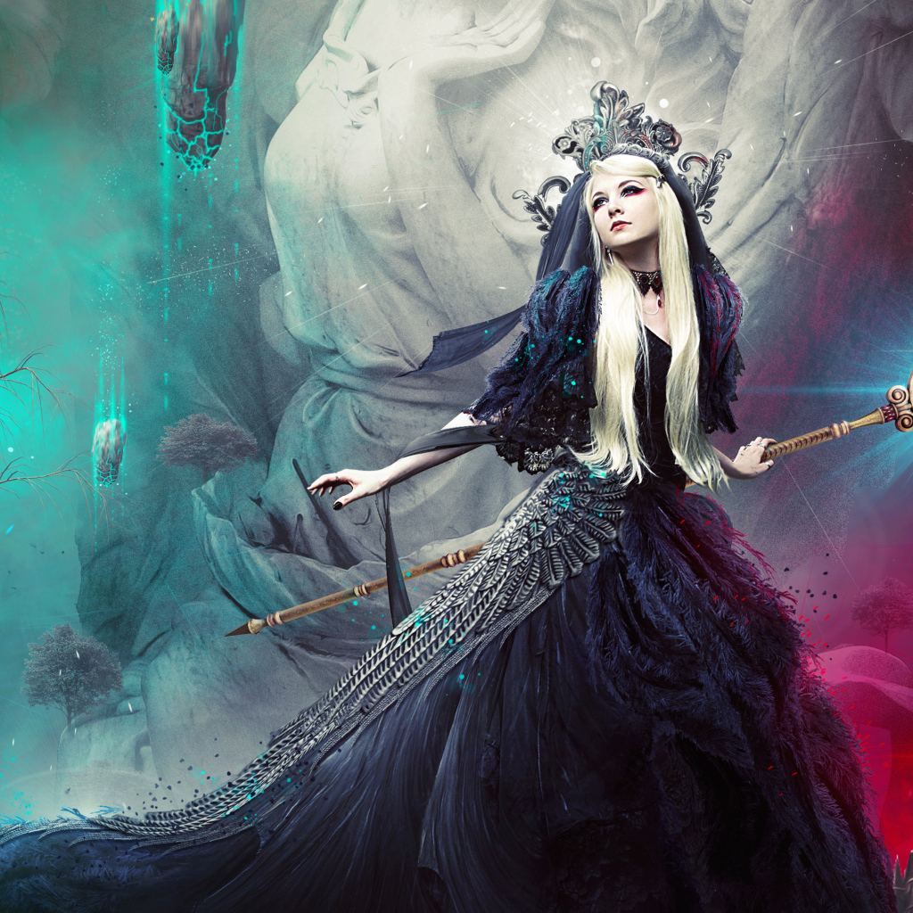 Девушка фантастический ангел в красивом черном платье 