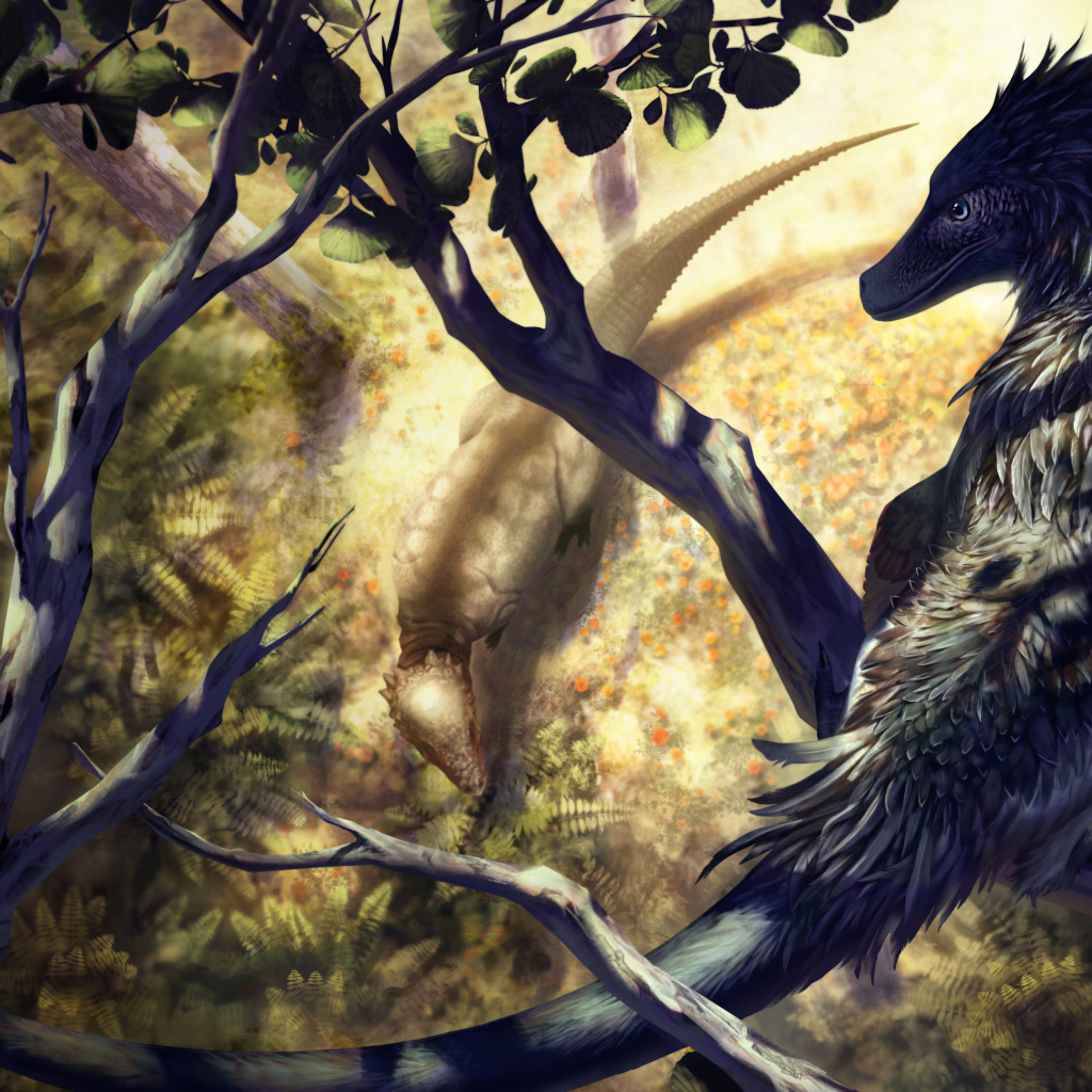 Фантастический дракон сидит на ветке 