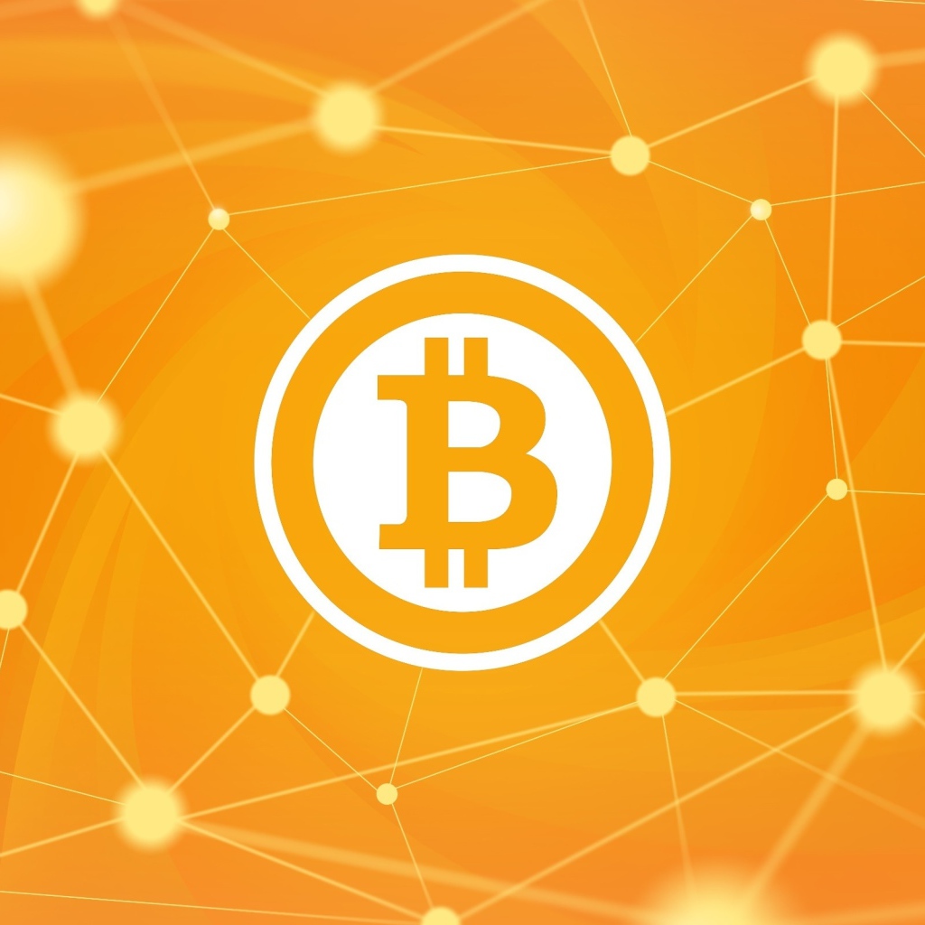 Bitcoin logo with the World Wide Web on a yellow background