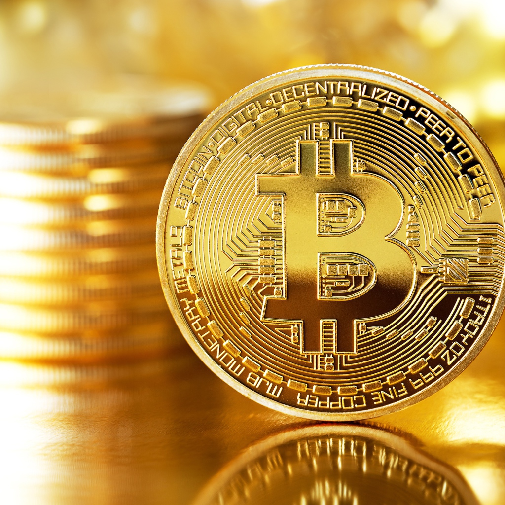 Golden Bitcoin Coin Close Up