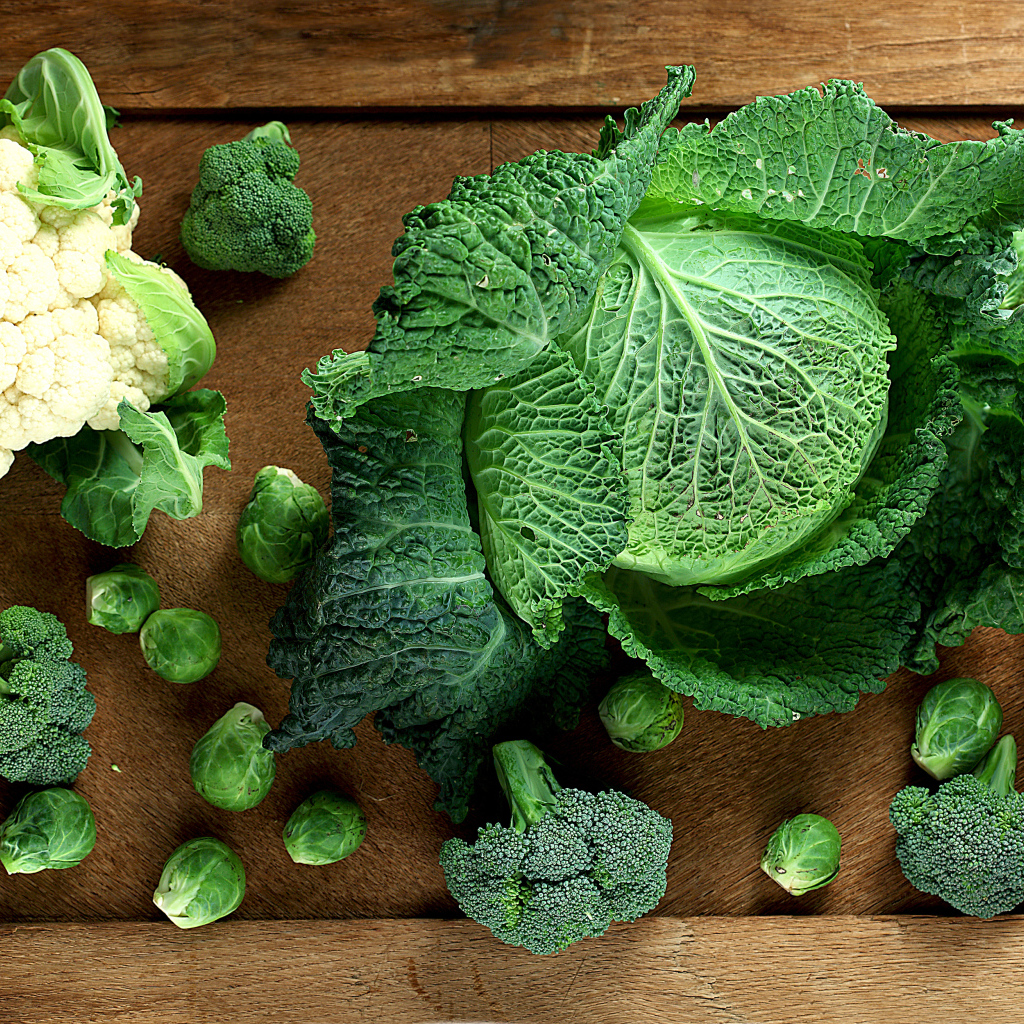 Разные виды капусты на столе вид сверху 