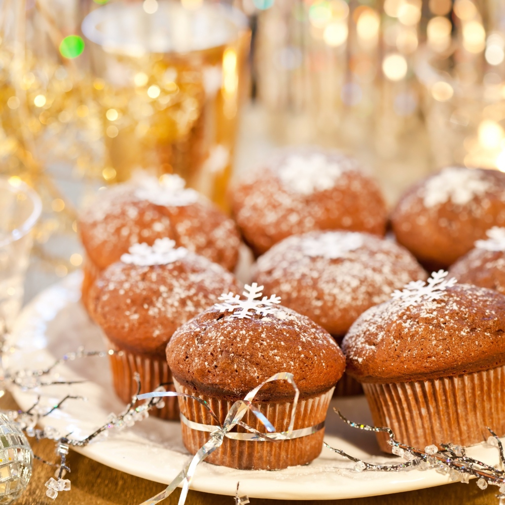 Кексы на столе с сахарной пудрой 