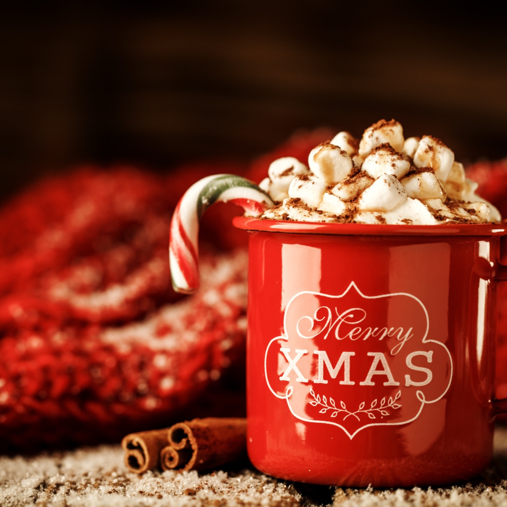 Чашка какао с маршмеллоу на Рождество 