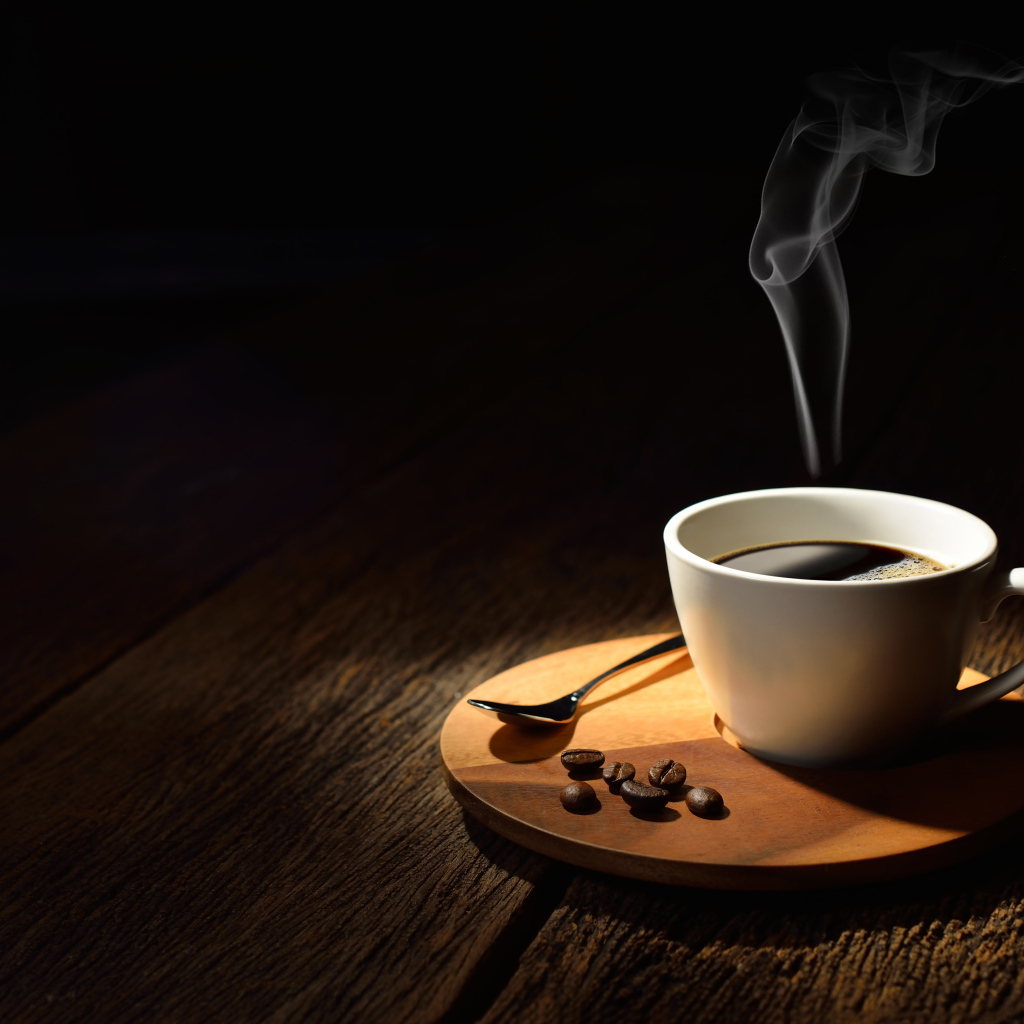 Белая чашка горячего крепкого кофе на столе