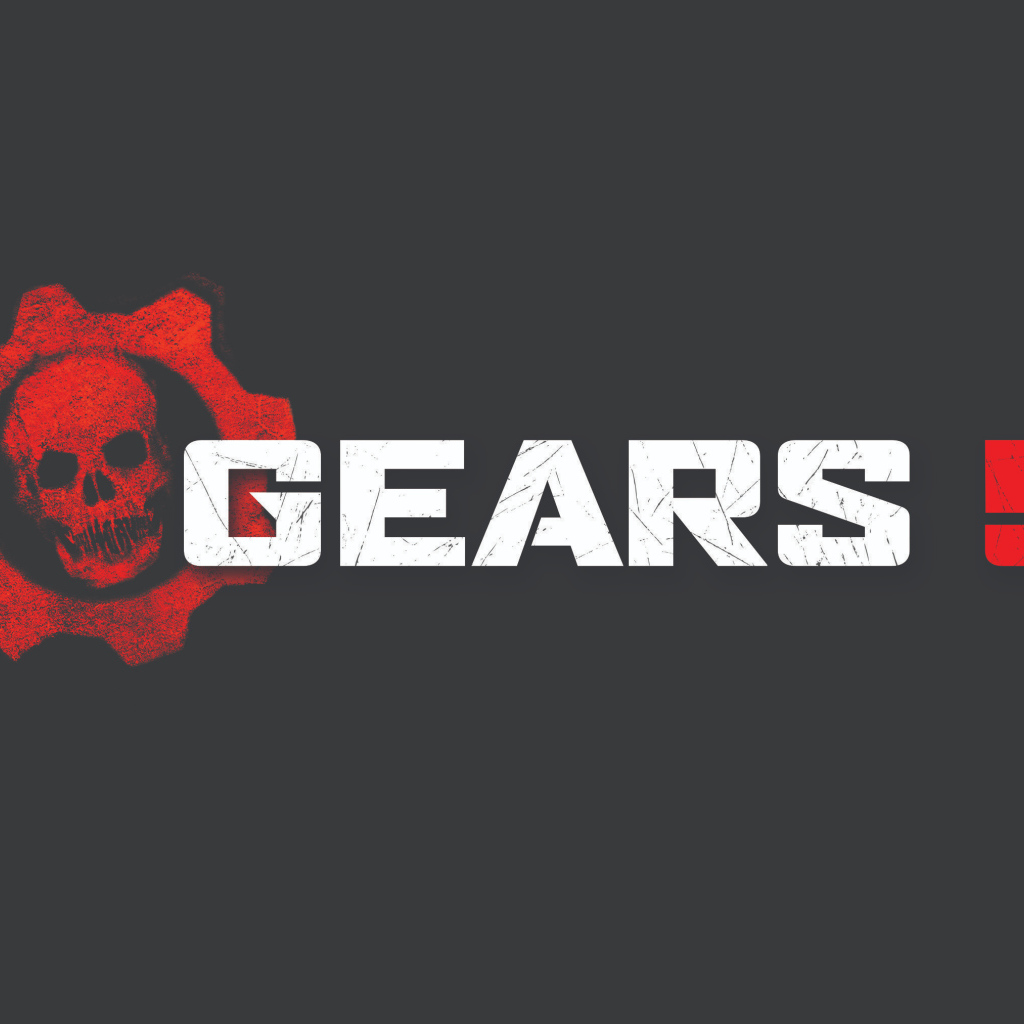 Логотип видеоигры Gears 5 на сером фоне