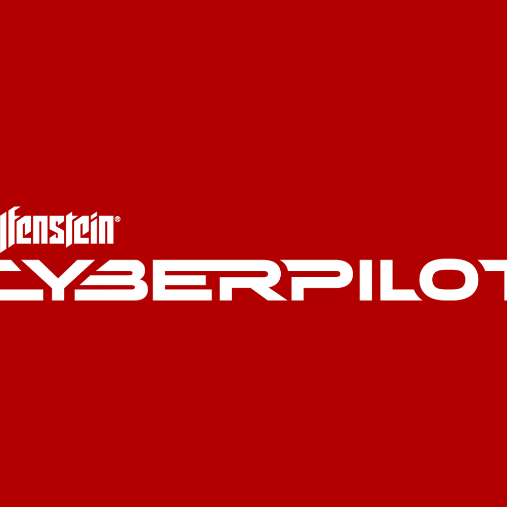 Логотип компьютерной игры Wolfenstein Cyberpilot, 2019 года на красном фоне