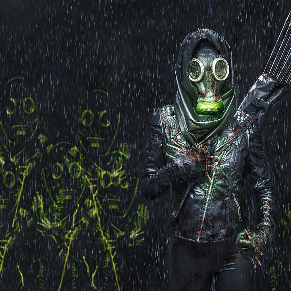 Девушка со стрелами в газовой маске 