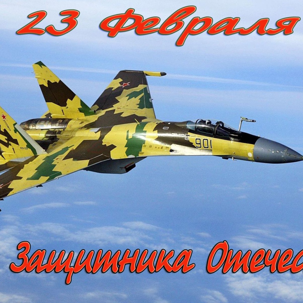 Истребитель в небе на на праздник 23 февраля День защитника отечества 