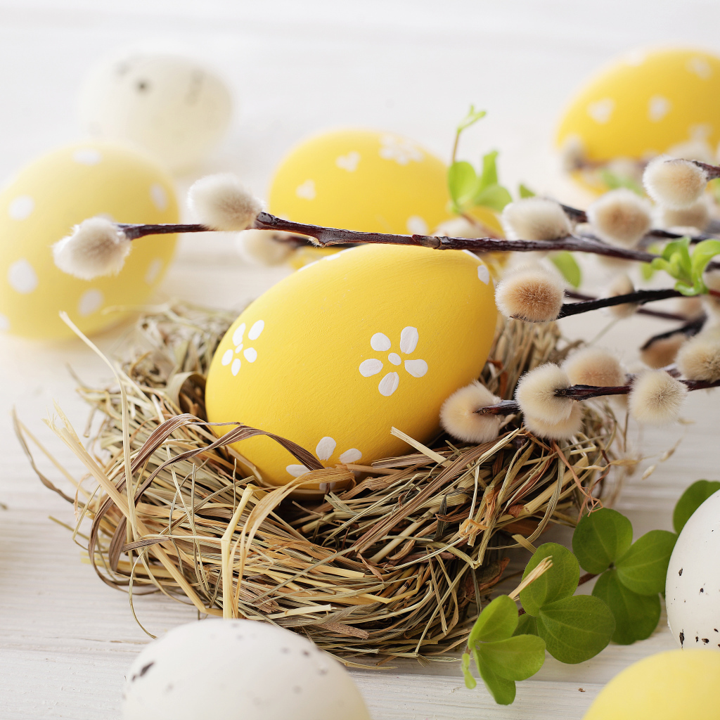 Ветка вербы с крашеными яйцами к празднику Пасха