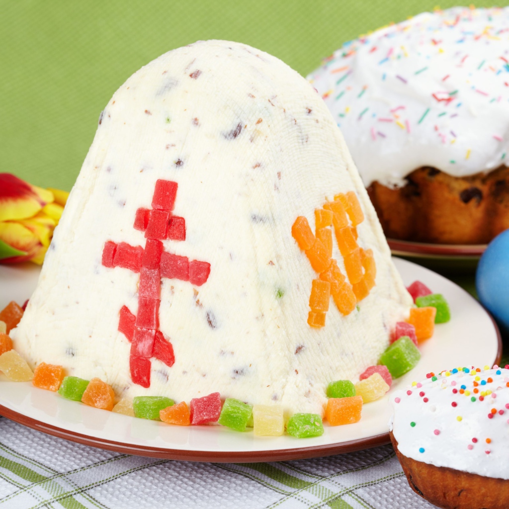 Sweet curd Easter cake with candied fruits for the holiday Easter