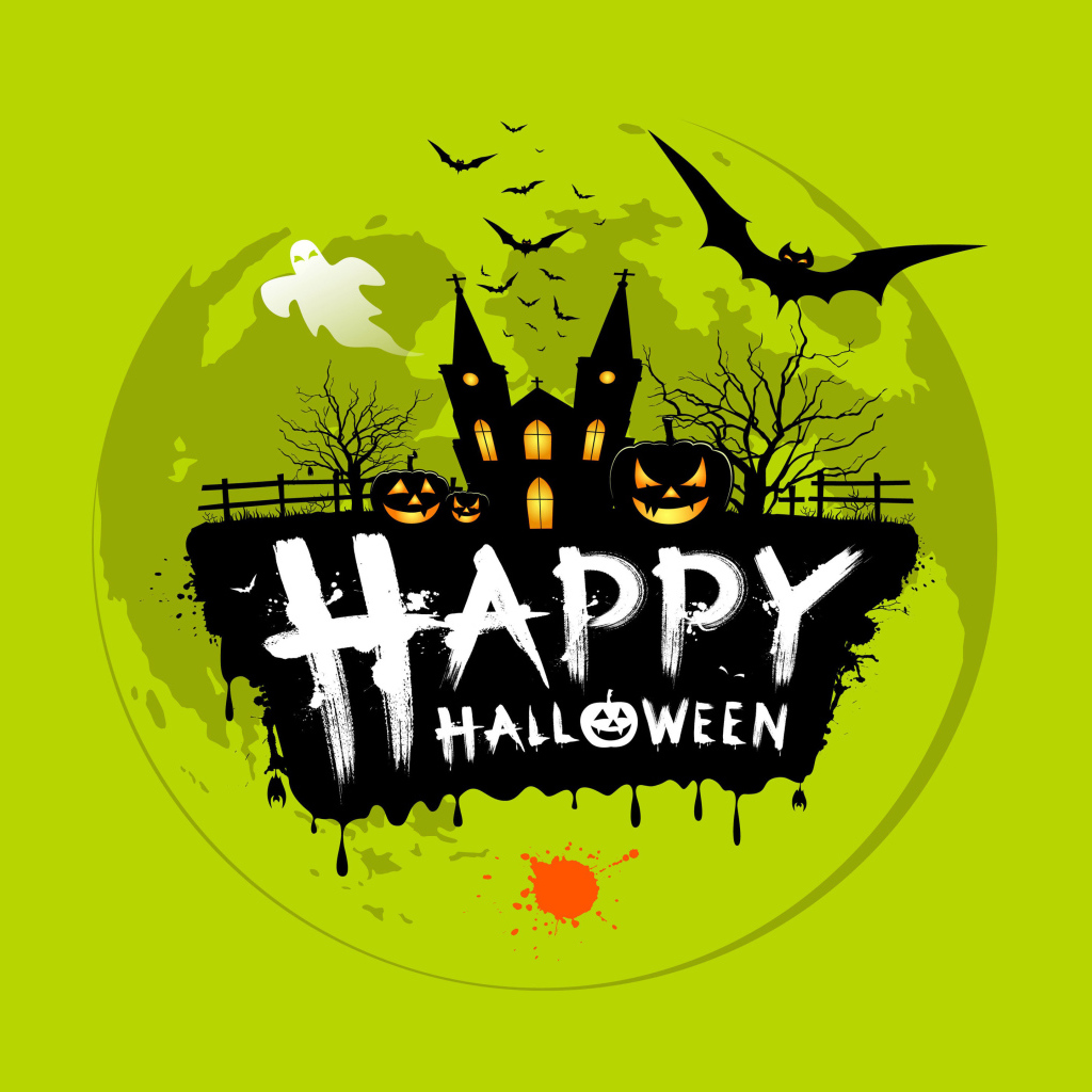 Большая луна с надписью Счастливого Хэллоуина 