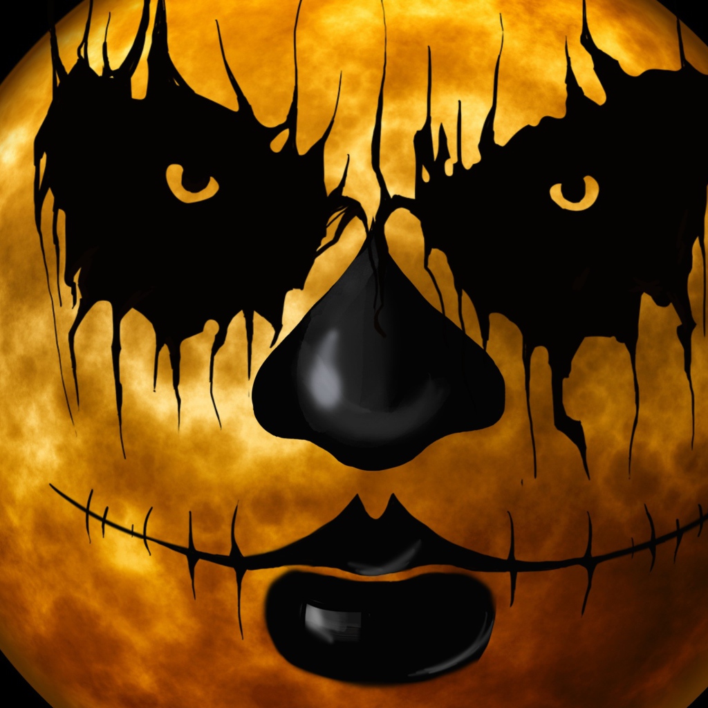 Большая желтая луна с гримом на Хэллоуин 