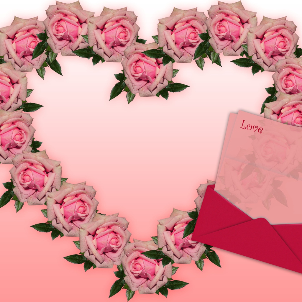 Сердце из розовых роз с письмом 