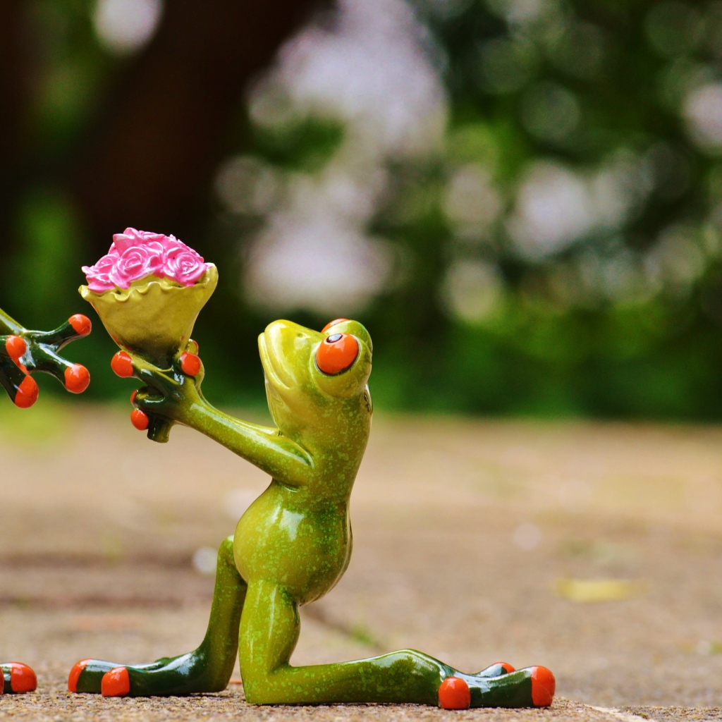 Влюбленная пара фарфоровых лягушек 