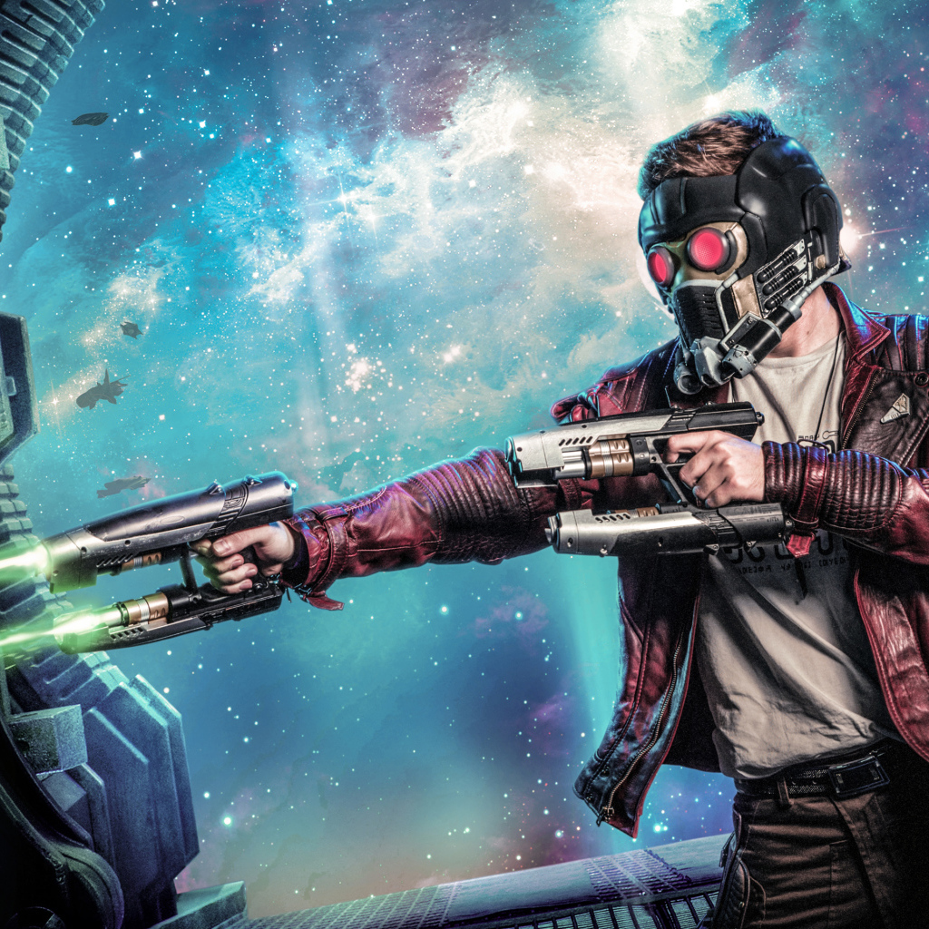 Character Star Lord with a laser weapon
