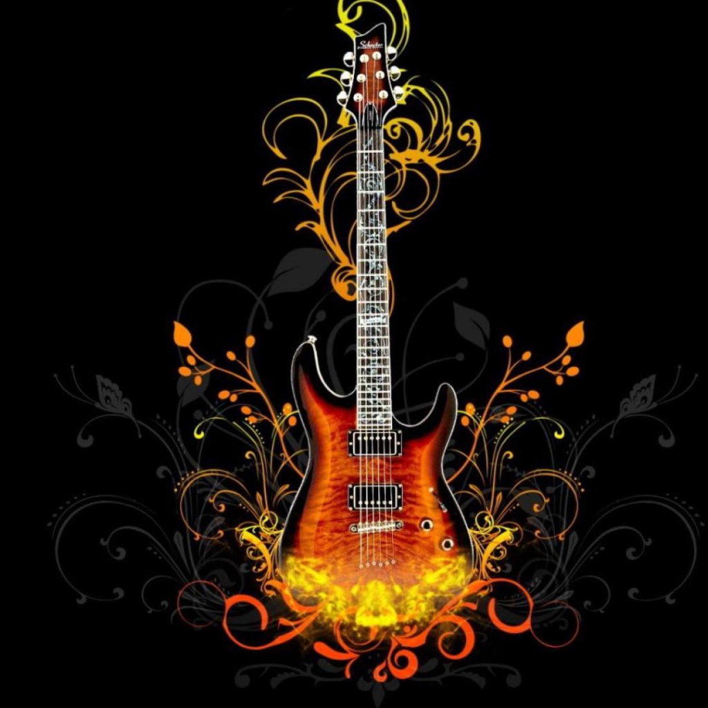 Гитара с рисунком на черном фоне