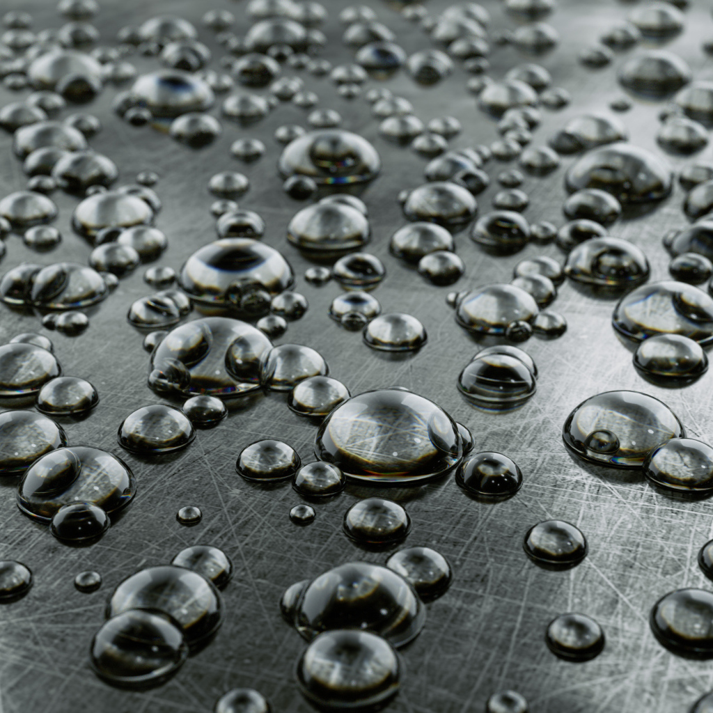 Много капель на серой железной поверхности 