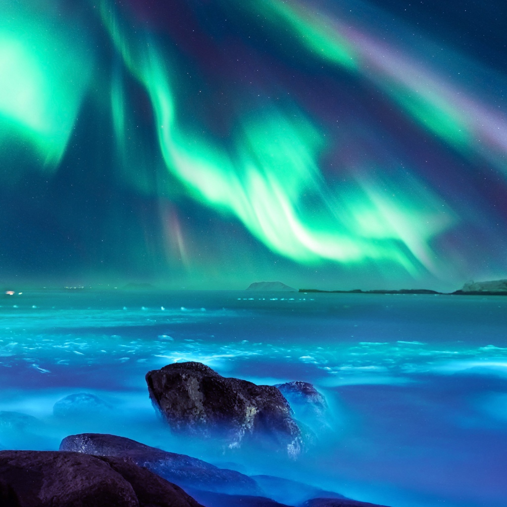 Полярное сияние над водой 