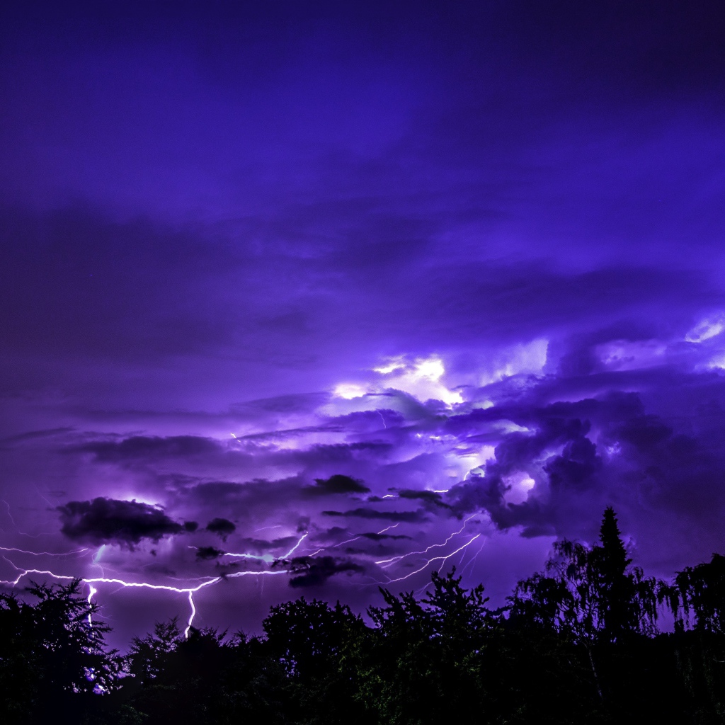 White lightning in a beautiful purple sky