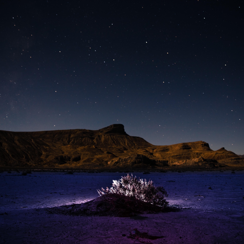 Пустыня у гор под звездным небом ночью