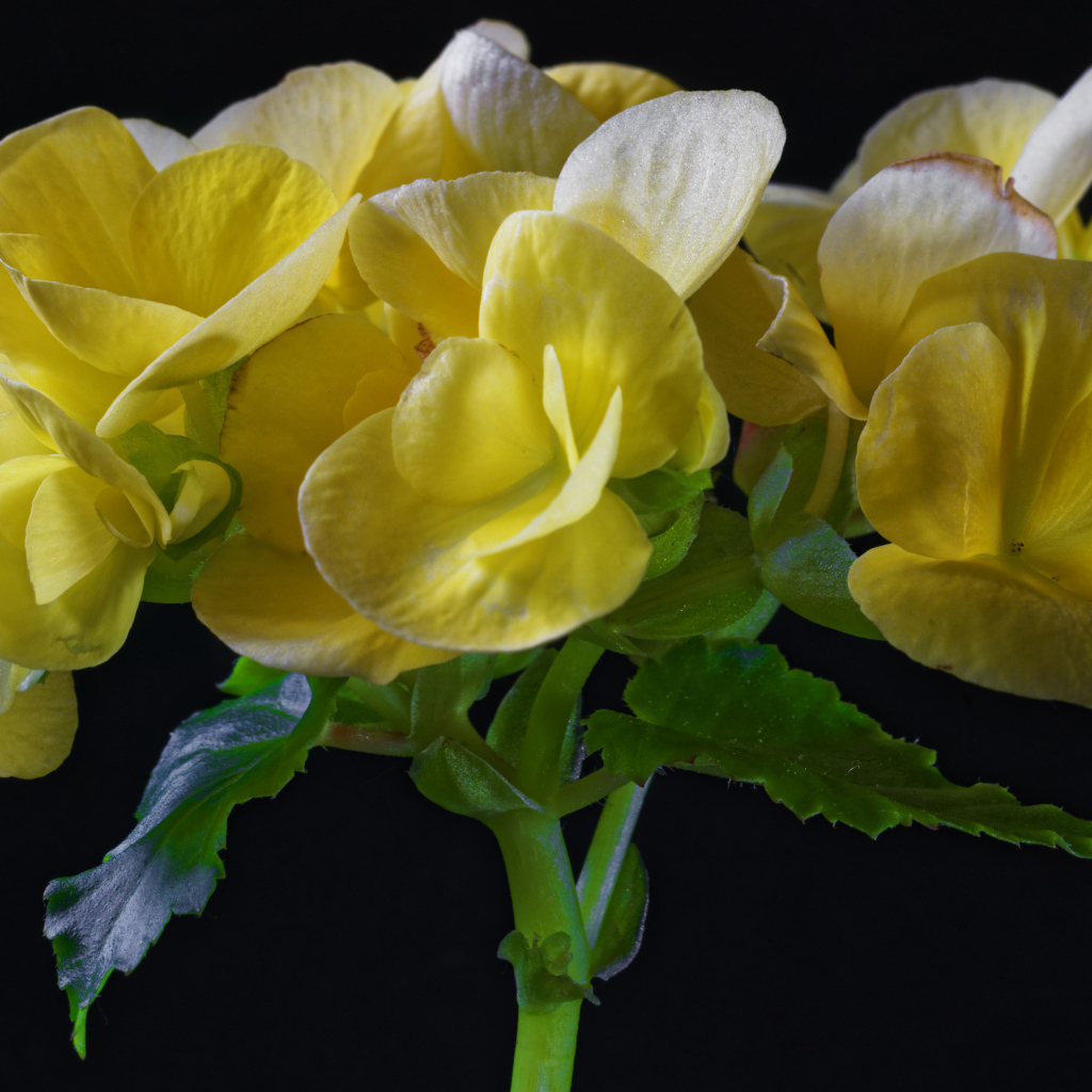 Красивый желтый комнатный цветок бегония на черном фоне