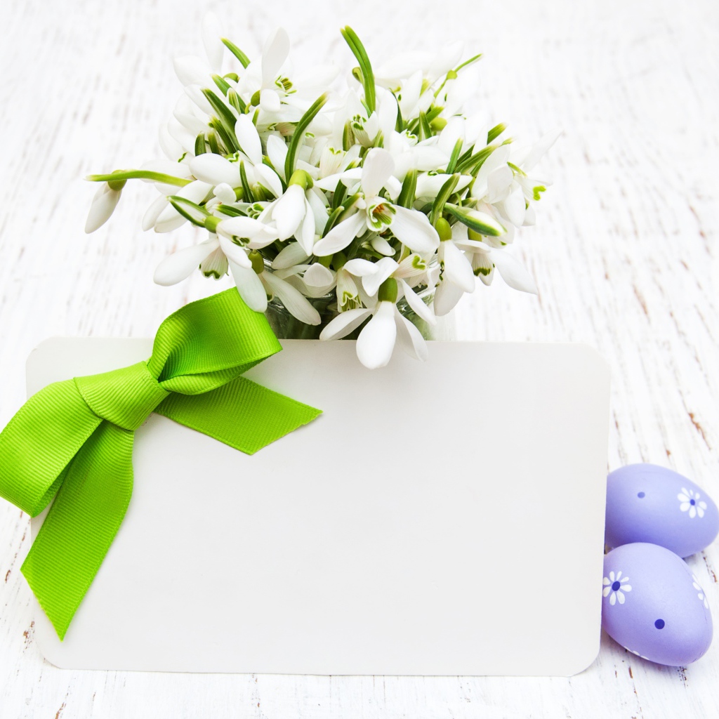 Букет подснежников с открыткой шаблон для поздравительной открытки