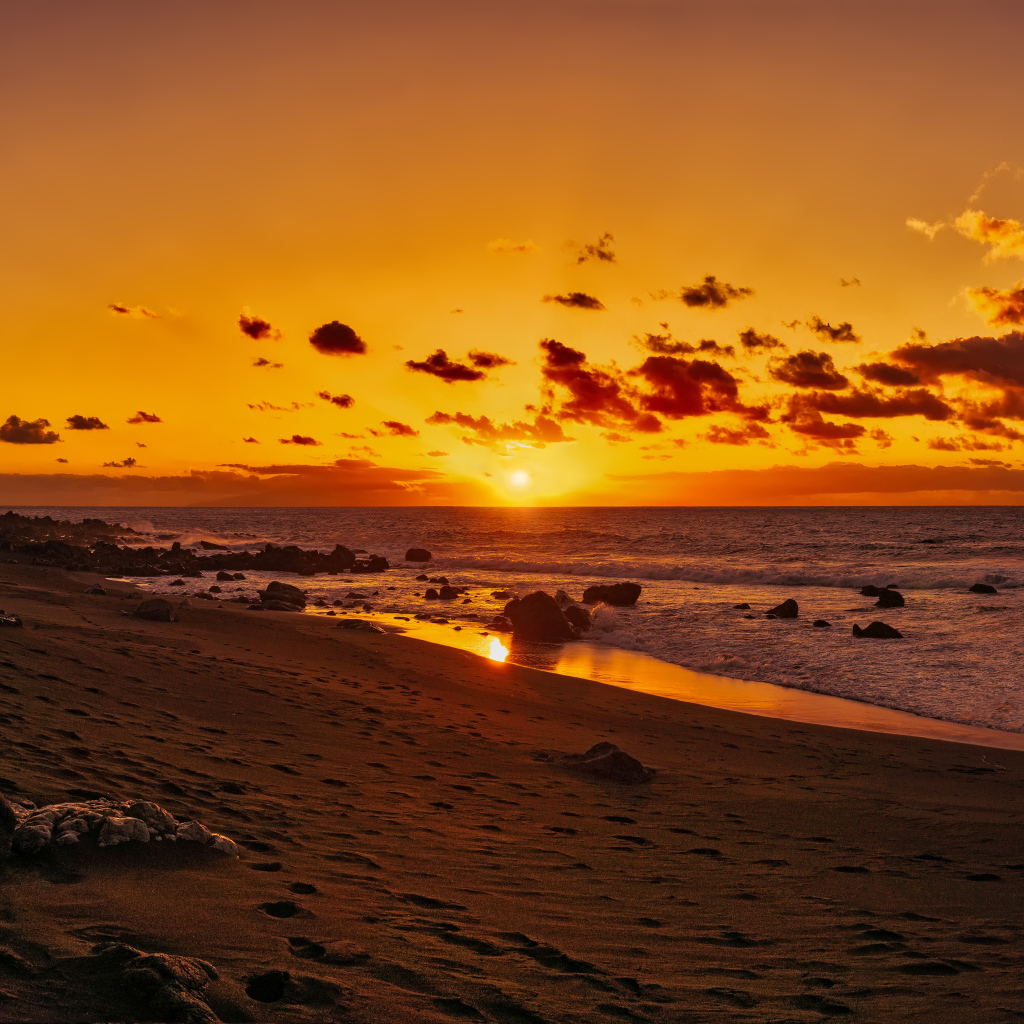 Красивый закат в небе над  океаном