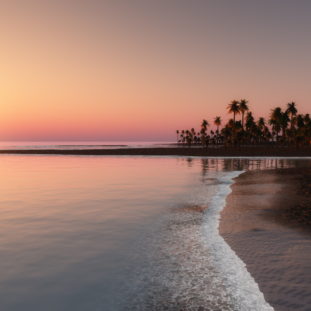 Закат солнца на горизонте у спокойного моря в тропиках 