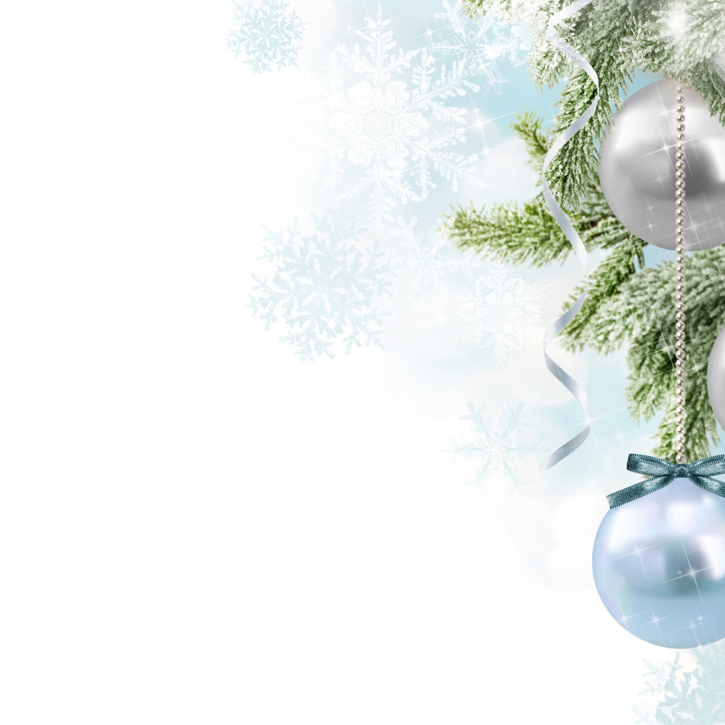 Елочные игрушки на белом фоне, шаблон для открытки 