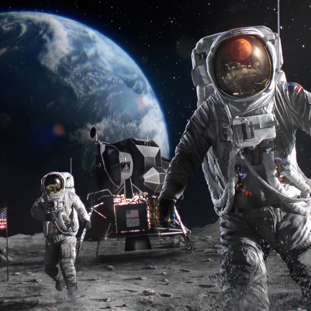 Астронавты ходят по поверхности Марса 