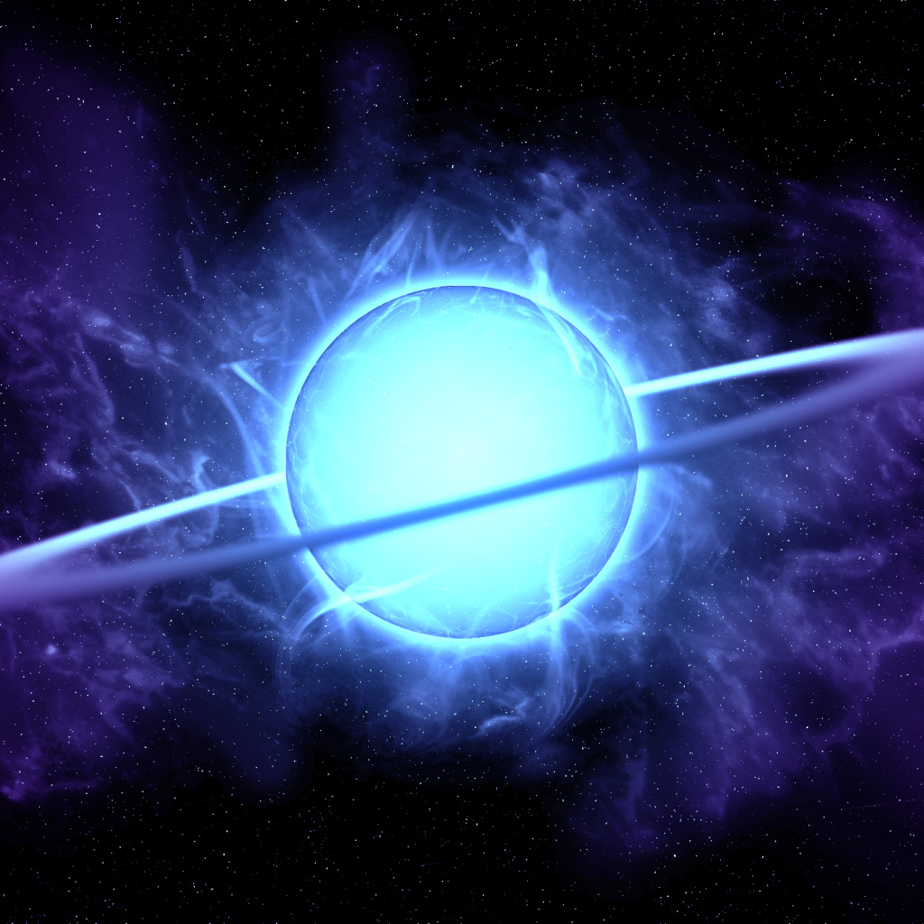 Голубая неоновая планета с кольцом в темном небе