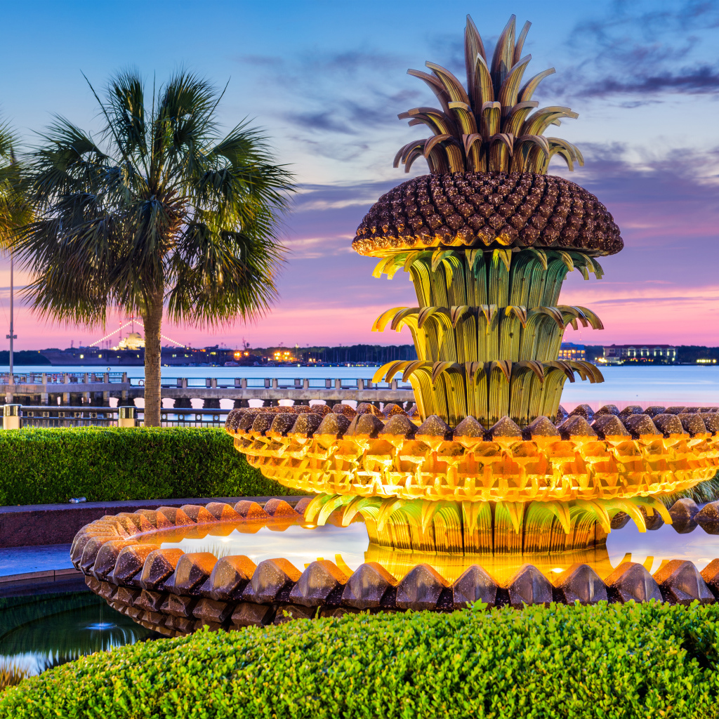 Unusual beautiful pineapple fountain in the USA