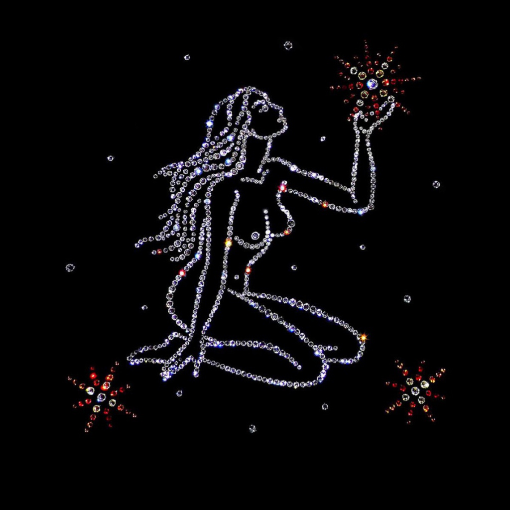 Блестящий знак зодиака дева на черном фоне