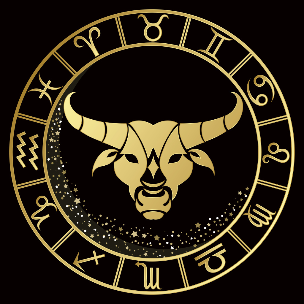 Золотой знак зодиака телец на черном фоне