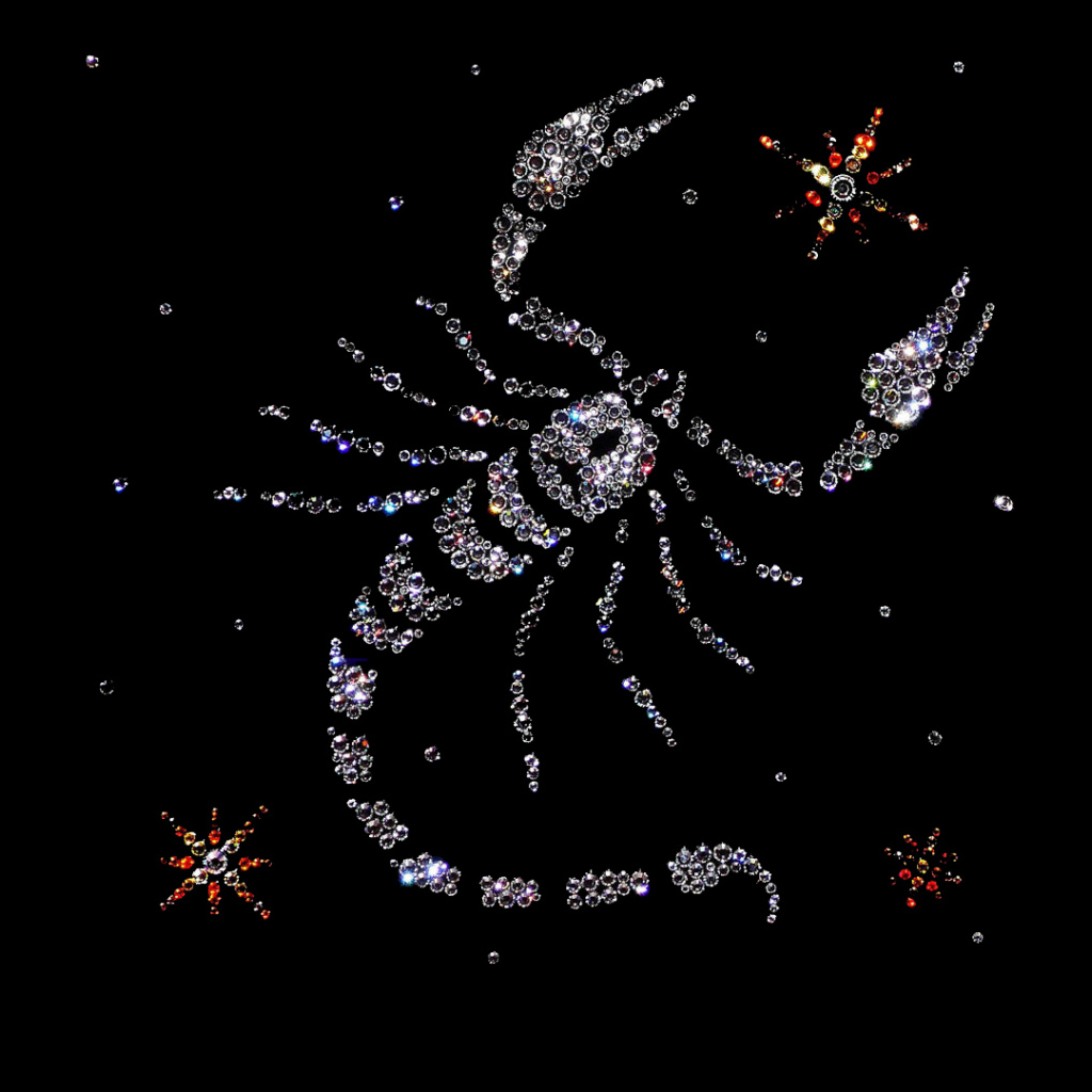 Shiny scorpio zodiac sign on black background